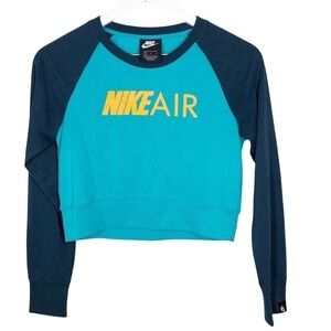 Nike Air Girl’s Cropped Long Sleeve Sweatshirt Top Blue Teal